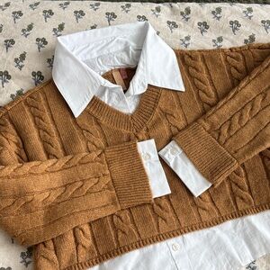 Pilcro V-Neck Cable Knit Twofer Sweater S